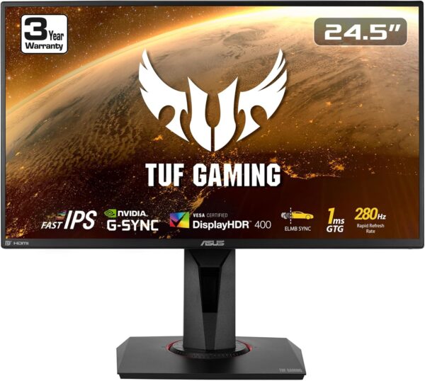 ASUS TUF Gaming VG259QM 24.5” Monitor, 1080P Full HD (1920 x 1080), Fast IPS, 280Hz, G-SYNC Compatible, Extreme Low Motion Blur Sync,1ms, DisplayHDR 400, Eye Care, DisplayPort HDMI BLACK - Image 2