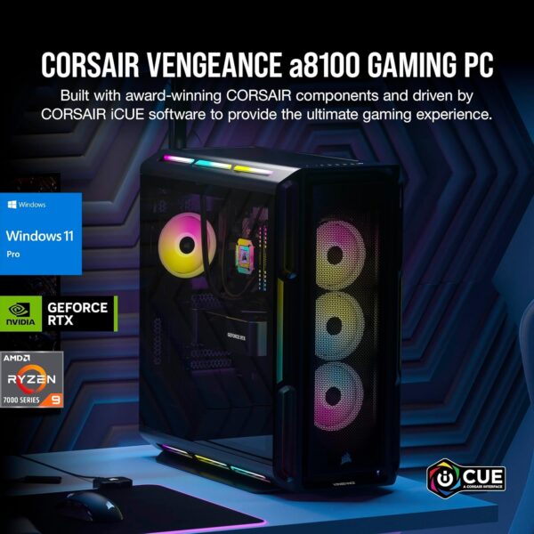 Corsair Vengeance a8100 Series Gaming PC - Liquid Cooled AMD Ryzen 9 7950X CPU - NVIDIA GeForce RTX 4090 GPU - 4TB (2X 2TB) M.2 SSD - 64GB Dominator Platinum RGB DDR5 Memory - Black - Image 3