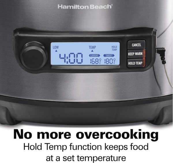 Hamilton Beach Portable 6 Quart Set & Forget Digital Programmable Slow Cooker with Lid Lock, Temperature Probe, Dishwasher Safe Crock & Lid, Black Stainless (33866) - Image 5