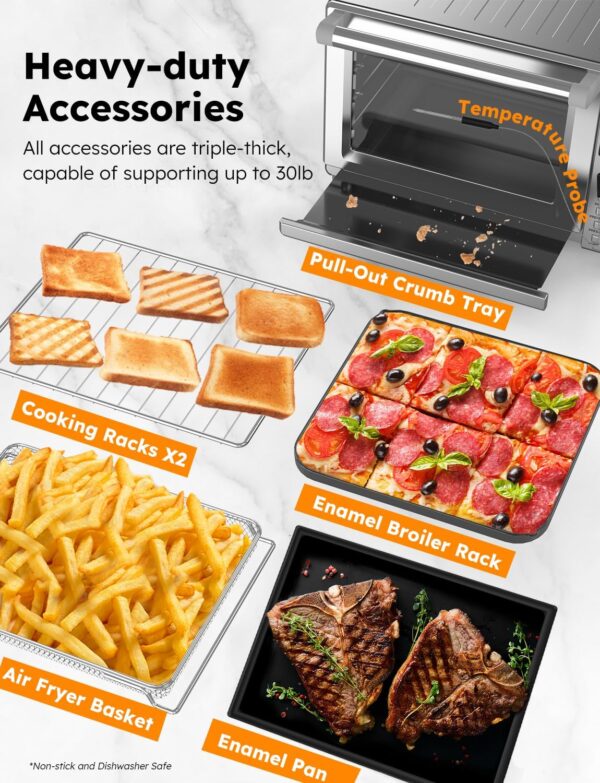 Nuwave Bravo XL Pro Air Fryer Toaster Oven, Improved 100% Super Convection, Quicker & Crispier Results, 100 Presets, Multi-Layer Even Cooking, 50-500F, Smart Probe, PFAS Free, 30QT, Stainless Steel - Image 11