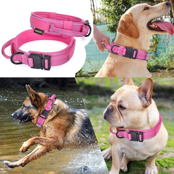 AUBELL Reflective Dog Collar, Tactical Dog Collar Adjustable Military Nylon K9 Collars with Handle and Heavy Duty Metal Buckle for Medium Large Dogs, with 2 Patches and Airtag Case Holder (Pink, M) - Image 9