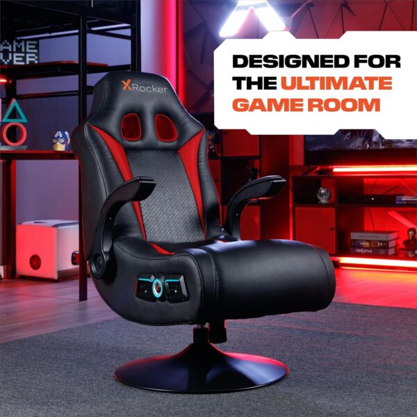 X Rocker Vibe 2.1 Pedestal Gaming Chair - Immersive Bluetooth Audio with Speakers & Subwoofer - Ergonomic Design for Comfortable Entertainment - Adjustable Chair Base - Black/Red - Image 3