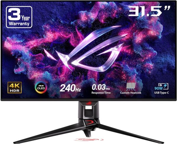 ASUS ROG Swift 32” 4K OLED Gaming Monitor (PG32UCDM) - UHD (3840 x 2160), QD-OLED, 240Hz, 0.03ms, G-SYNC Compatible, Custom Heatsink, Graphene film, 99% DCI-P3, True 10-bit, 90W USB-C, 3 year warranty - Image 2