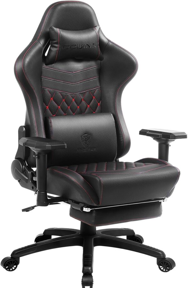 Dowinx Gaming Chair Ergonomic Racing Style Recliner with Massage Lumbar Support,4D armrests Gamer Chair for Computer PU Leather with Retractable Footrest (Black)