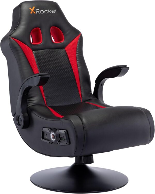 X Rocker Vibe 2.1 Pedestal Gaming Chair - Immersive Bluetooth Audio with Speakers & Subwoofer - Ergonomic Design for Comfortable Entertainment - Adjustable Chair Base - Black/Red