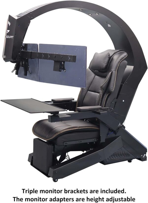 IW-320 Zero Gravity Computer Gaming Chair Reclining Workstation(5-Monitor Brackets, Leather Seat, Black) - Image 7