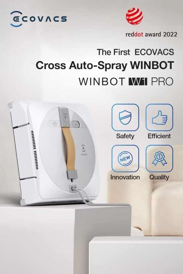 ECOVACS Winbot W1 Pro Window Cleaning Robot, Intelligent Cleaning with Dual Cross Water Spray Technology, Win SLAM 3.0 Path Planning, 2800Pa Suction Power, Edge Detection Technology, App Control,Grey - Image 3