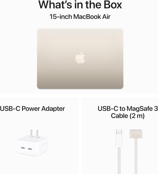 Apple 2024 MacBook Air 15-inch Laptop with M3 chip: Built for Apple Intelligence, 15.3-inch Liquid Retina Display, 16GB Unified Memory, 512GB SSD Storage, Backlit Keyboard, Touch ID; Starlight - Image 8