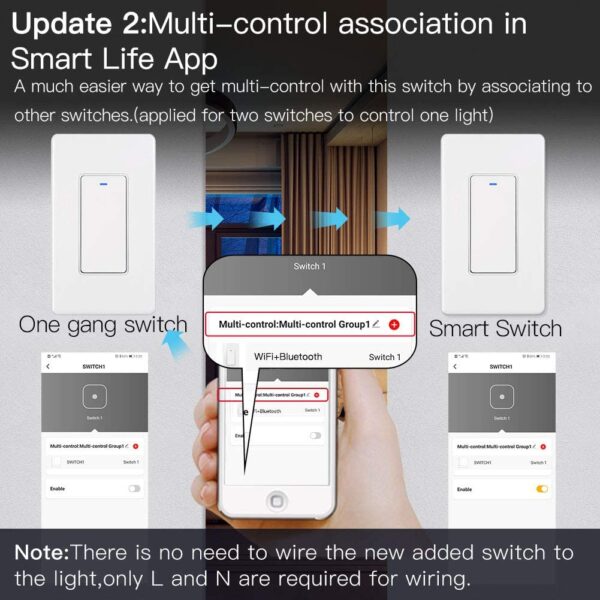 MoesGo WiFi Wall Push Button Smart Light Switch,Multi-Control, 2.4GHz WiFi Light Switches, Neutral Wire Required,Remote Control Smart Life/Tuya, Work with Alexa,Google Home White 1 Gang - Image 5