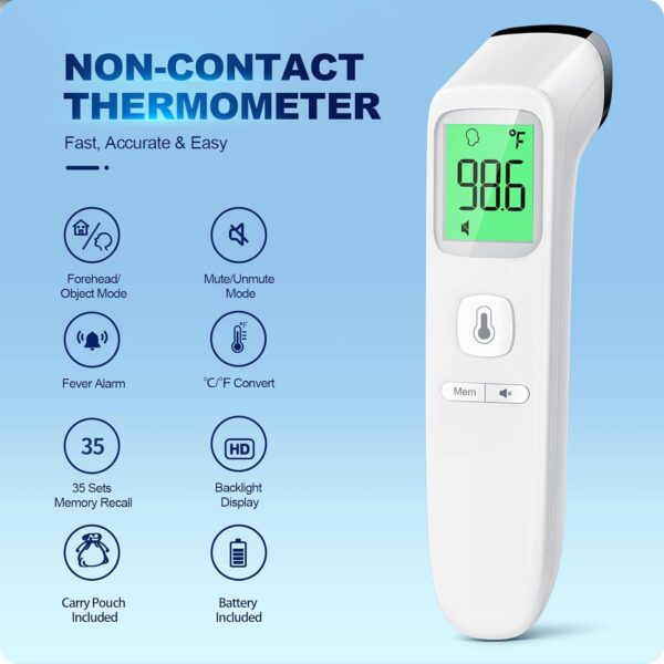 No-Touch Thermometer for Adults and Kids, Accurate Digital Baby Thermometer, FSA HSA Eligible, Fever Alarm & Silent Mode, 2 in 1 Forehead & Object Thermometer - Image 3