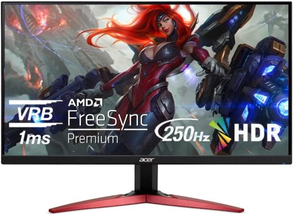 Acer Nitro 24.5 Inch FHD 1920 x 1080P ZeroFrame Design PC Gaming Monitor | AMD FreeSync Premium | Up to 250Hz Refresh | 1ms (VRB) | 1 x Display Port 1.2 and 2 x HDMI 2.0 Ports | KG251Q Zbiip - Image 2