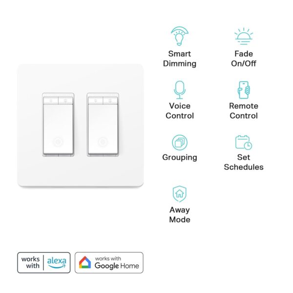 Kasa Smart Dimmer Switch 2-Gang HS220-2, Single Pole, Needs Neutral Wire, 2.4GHz Wi-Fi Light Switch Compatible with Alexa and Google Home, UL Certified, No Hub Required, White - Image 3