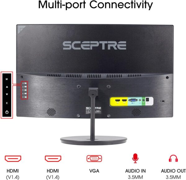 New_Sceptre_C248W 24'' Curved 75Hz Gaming LED Monitor Full HD 1080P HDMI VGA Speakers, VESA Wall Mount Ready Metal Black, ‎Metal Black - Image 5