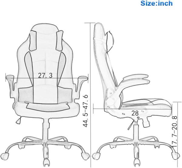 BestOffice PC Gaming Chair Ergonomic Office Chair Desk Chair with Lumbar Support Flip Up Arms Headrest PU Leather Executive High Back Computer Chair for Adults Women Men (Grey) - Image 3