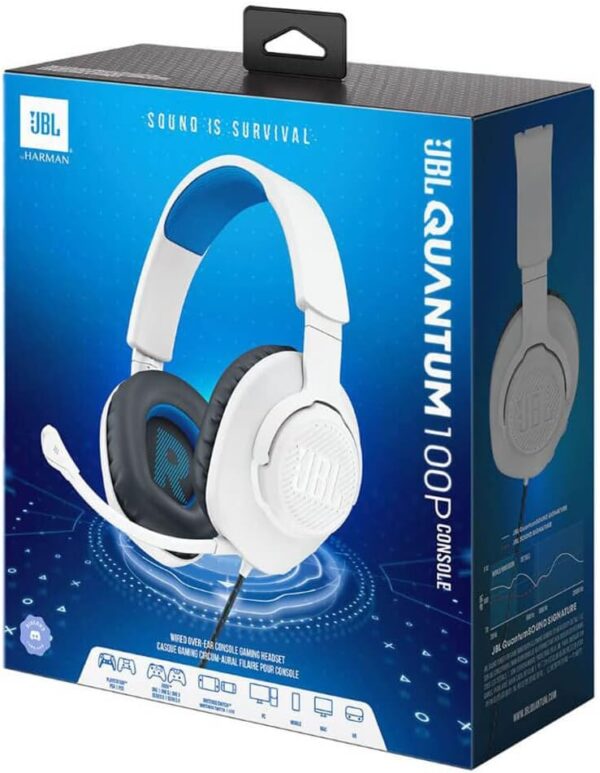 JBL Quantum 100P - Wired Over-Ear Gaming Headset with a Detachable mic, QuantumSOUND Signature, Memory Foam Comfort, Compatible with Windows Sonic Surround Sound (White) - Image 7