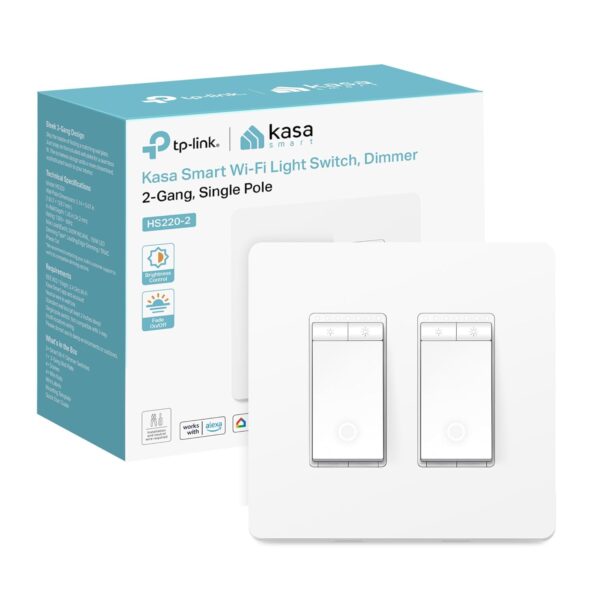 Kasa Smart Dimmer Switch 2-Gang HS220-2, Single Pole, Needs Neutral Wire, 2.4GHz Wi-Fi Light Switch Compatible with Alexa and Google Home, UL Certified, No Hub Required, White - Image 2