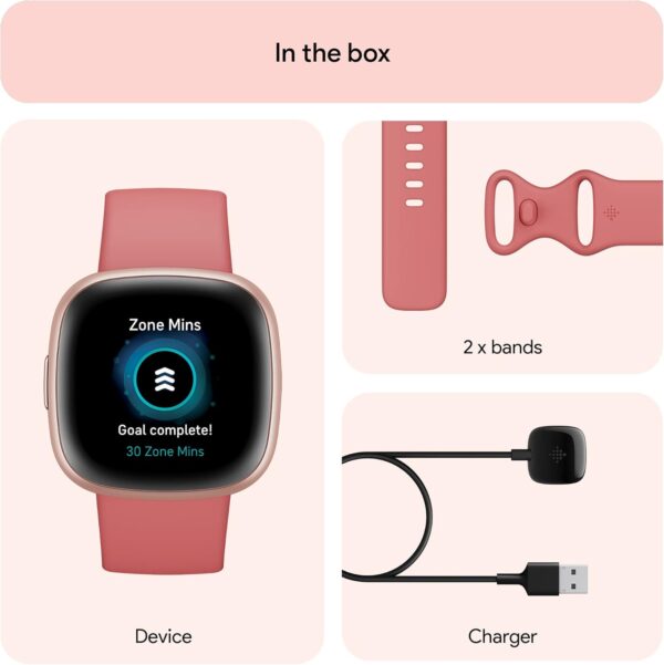 Fitbit Versa 4 Fitness Smartwatch with Daily Readiness, GPS, 24/7 Heart Rate, 40+ Exercise Modes, Sleep Tracking and more, Pink Sand/Copper Rose, One Size (S & L Bands Included) - Image 8