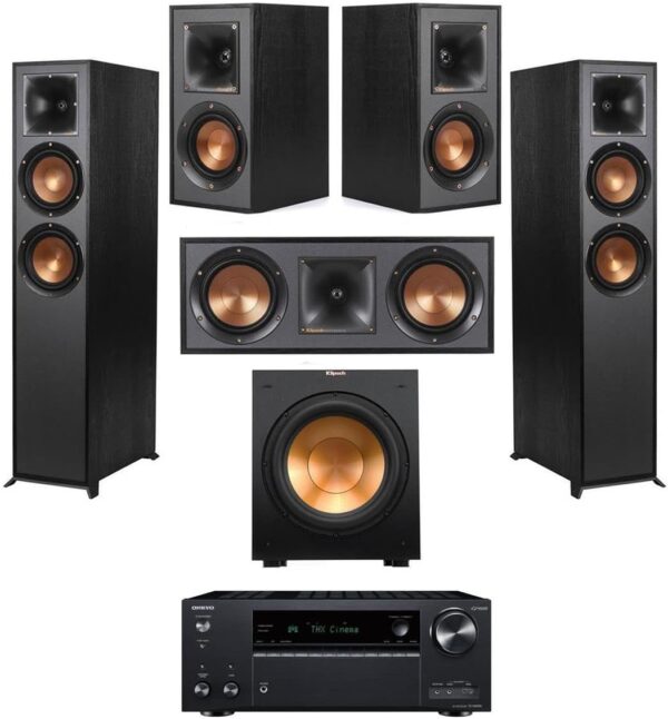 Klipsch Reference Series 5.2 Home Theater Pack with 2X R-625FA Floorstanding Speakers, R-52C Center Channel Speaker, 2X R-41M Bookshelf Speakers (Speaker System + Subwoofer + Receiver) - Image 2