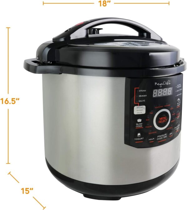 MegaChef 12 Quart Digital Pressure Cooker with 15 Preset Options and Glass Lid, Silver - Image 6