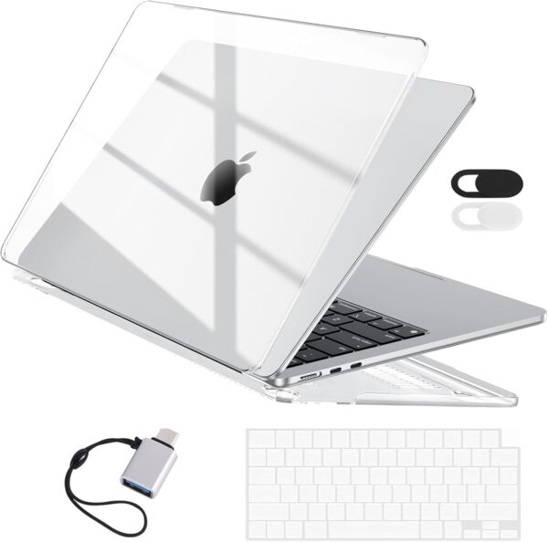 EooCoo Case Compatible with MacBook Air 15 inch 2024 2023 M3 M2 Chip A3114 A2941, Air 15.3" Plastic Hard Case & Keyboard Skin & Camera Cover & Type C Adapter, Crystal Clear - Image 2