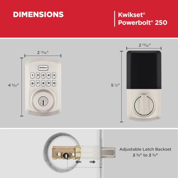 Kwikset Powerbolt 250 10-Button Keypad Satin Nickel Transitional Electronic Deadbolt Door Lock, Featuring Convenient keyless Entry, Customizable User Codes and auto Locking - Image 10