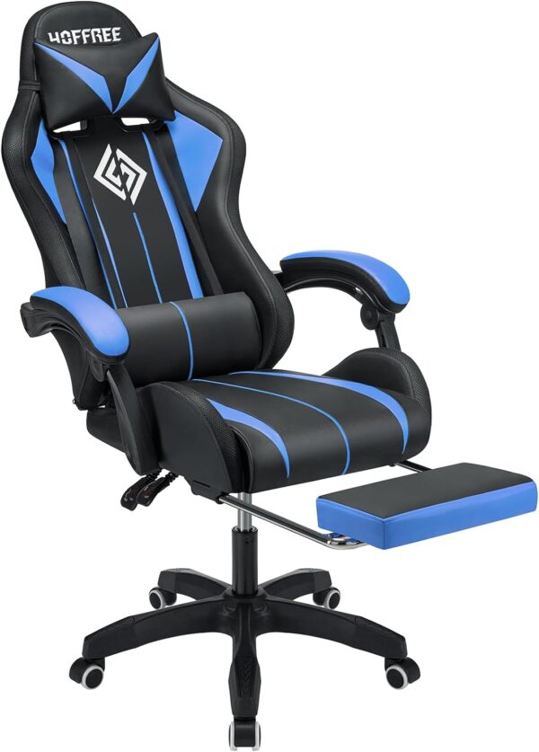 HOFFREE RGB Gaming Chair with Speakers Massage Computer Gaming Chair with LED Lights and Footrest High Back Video Game Chair for Adults Blue and Black - Image 5