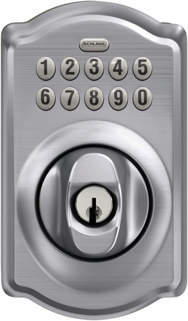 Schlage BE365 CAM 626 Camelot Keypad Deadbolt, Electronic Keyless Entry Lock, Satin Chrome - Image 8