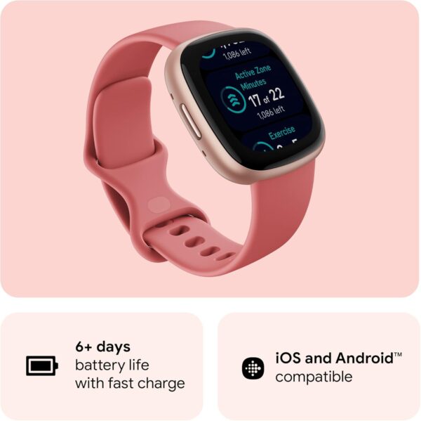 Fitbit Versa 4 Fitness Smartwatch with Daily Readiness, GPS, 24/7 Heart Rate, 40+ Exercise Modes, Sleep Tracking and more, Pink Sand/Copper Rose, One Size (S & L Bands Included) - Image 7