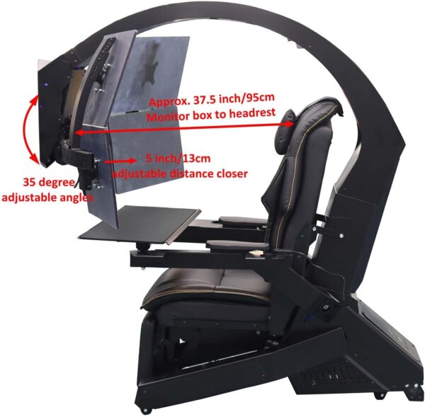 IW-320 Zero Gravity Computer Gaming Chair Reclining Workstation(5-Monitor Brackets, Leather Seat, Black) - Image 8