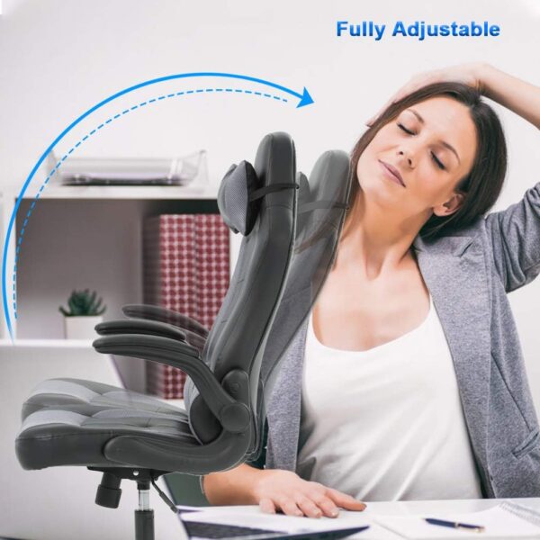 BestOffice PC Gaming Chair Ergonomic Office Chair Desk Chair with Lumbar Support Flip Up Arms Headrest PU Leather Executive High Back Computer Chair for Adults Women Men (Grey) - Image 4