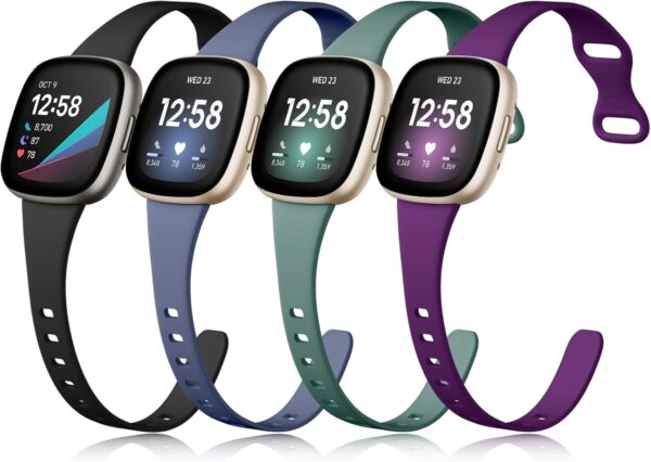 Getino Compatible with Fitbit Versa 3/ Versa 4 Bands/Sense/Sense 2 Bands Women, Sport Soft Accessories, Slim Band for Fitbit Versa 4/ Versa 3/ Sense 2/ Sense, Small Black/Plum/Bluegray/Pinegreen - Image 2