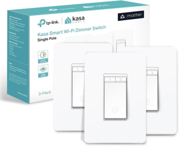 Kasa Matter Smart Dimmer Switch: Voice Control w/Siri, Alexa & Google Assistant, UL Certified, Timer & Schedule, Easy Guided Install, Neutral Wire Required, Single Pole, 2.4GHz Wi-Fi, 3-Pack - Image 2