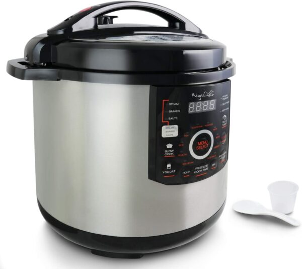 MegaChef 12 Quart Digital Pressure Cooker with 15 Preset Options and Glass Lid, Silver - Image 5