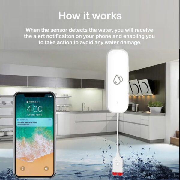 WiFi Water Leak Detector, Smart Water Sensor Alarm, App Remote Notifications, Leak and Drip Detectors for Home, Basement, Kitchen, Laundry, Bathroom Work with Alexa Echo Google Home SmartLife App - Image 5