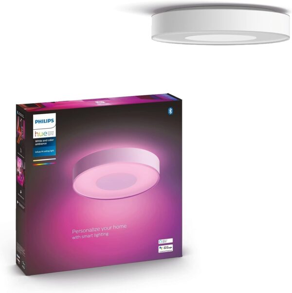 Philips Hue Infuse Medium Ceiling Lamp, White - White and Color Ambiance Color-Changing Smart LED Light - 1 Pack - Control with Hue App - Compatible with Alexa, Google Assistant, and Apple Homekit. - Image 2