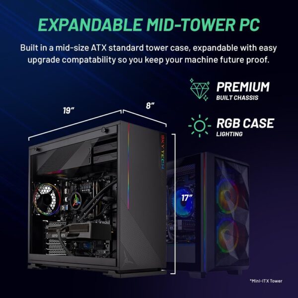 Skytech Azure Gaming PC, Ryzen 7 5700X 3.4 GHz (4.6GHz Turbo Boost), NVIDIA RTX 4060 8GB GDDR6X, 1TB NVME, 16GB DDR4 RAM 3200, 650W Gold PSU, Wi-Fi, Win 11 Home - Image 7