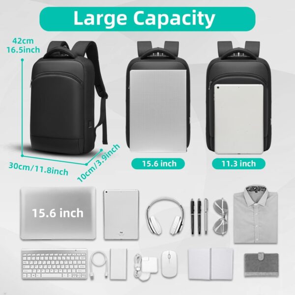 Slim Laptop Backpack for Men 15.6 inch Mens Computer Backapcks Small Travel Backpack Lightweight Waterproof Anti Theft Business Carry on Bag with USB Charging Port for Work Office College - Image 3