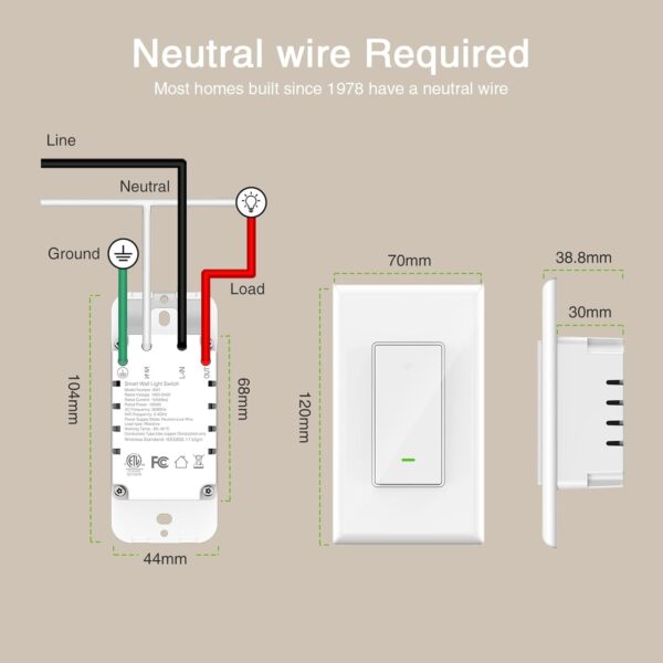 GHome Smart Switch, 2.4Ghz Wi-Fi Switch Works with Alexa, Google Assistant Single-Pole,Neutral Wire Required,UL Certified,Remote/Voice Control and Schedule, No Hub Required, (2 Pack),White - Image 8