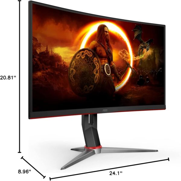 AOC C27G2Z 27" Curved Frameless Ultra-Fast Gaming Monitor, FHD 1080p, 0.5ms 240Hz, FreeSync, 2x HDMI 2.0, 1x Display Port, Height Adjustable, Xbox PS5 Switch Ready, 3-Year Zero-Bright-Dot - Image 3