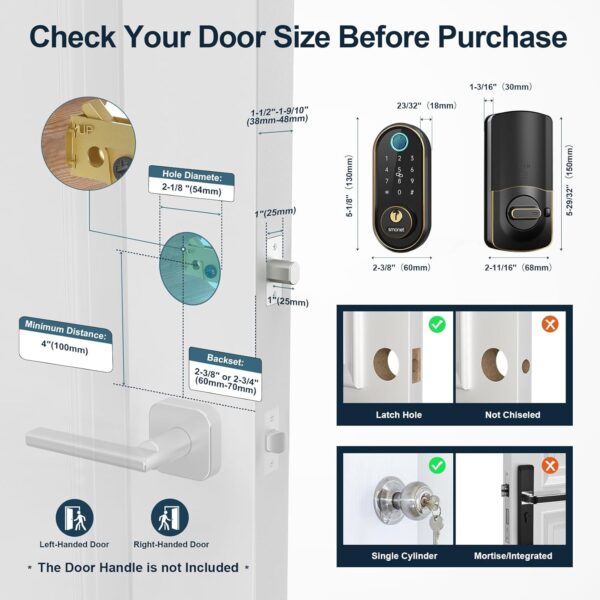 Smart Keyless Entry Door Lock - Fingerprint Electronic Deadbolt Touchscreen Keypad SMONET Biometric Digital Bluetooth Door Lock Smart Deadbolt Work with Alexa for Homes and Hotel - Image 5