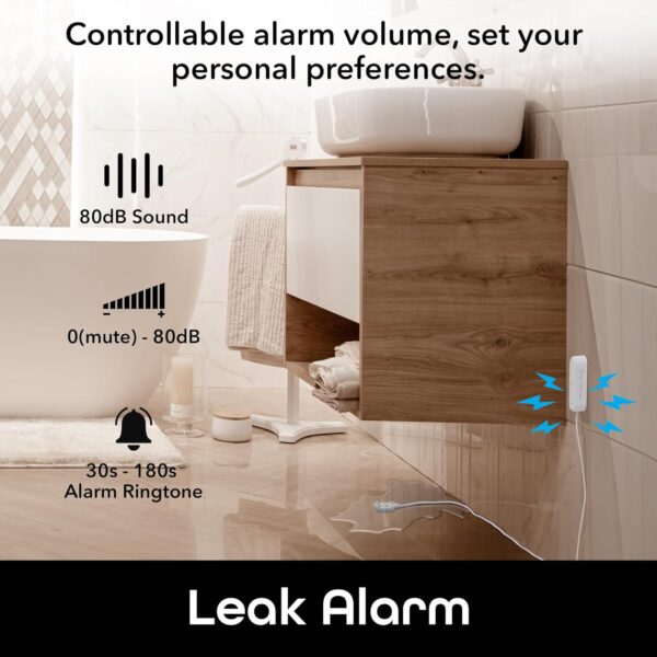 Geeni Smart Water Alarm Leak Detector with Siren - 80dB Alarm with App Alerts for Monitoring Kitchen, Bathroom, Basement Flood, Battery-Powered WiFi Moisture Sensor Alexa, Google Home Compatible - Image 5