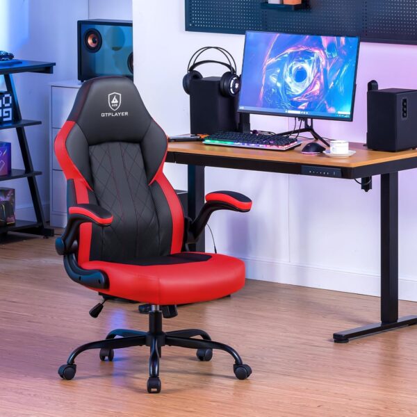 GTPLAYER Gaming Chair,Ergonomic Computer Desk Chair with Footrest and Massage Lumbar Support, High Recliner Chair with 360° Swivel Seat and Headrest (Red) - Image 2