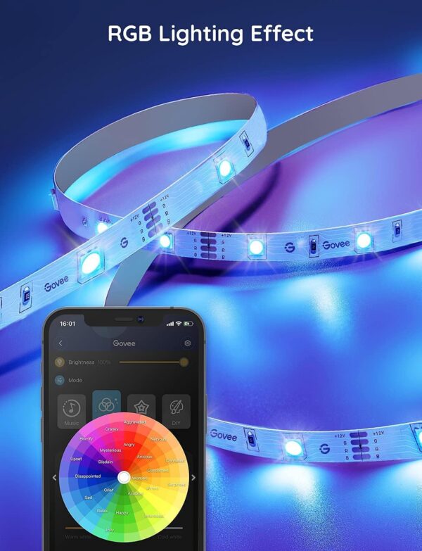 Govee Smart WiFi LED Strip Lights, 50ft RGB Led Strip Lighting Work with Alexa and Google Assistant, Color Changing Light Strip, Music Sync, LED Lights for Bedroom, Party, Easy to Install - Image 8