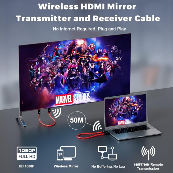 Wireless HDMI Transmitter and Receiver, 50m(165ft) Plug & Play Portable 2.4G/5GHz Wireless HDMI Extender with HDMI Loop Out for Streaming from DSLR,Laptop,Netflix,YouTube,PS4 to TV/Projector - Image 3