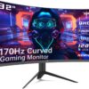 KTC 32 inch Curved Gaming Monitor, 2K 170Hz Monitor, 1440P 144Hz Monitor, 1500R Frameless, 1ms, HDR, FreeSync Premium, DisplayPort/HDMI/USB, VESA Wall Mount, PC Monitor, H32S17 - Image 2