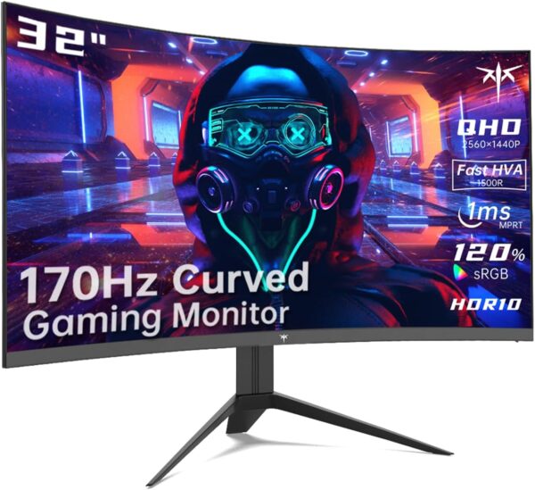 KTC 32 inch Curved Gaming Monitor, 2K 170Hz Monitor, 1440P 144Hz Monitor, 1500R Frameless, 1ms, HDR, FreeSync Premium, DisplayPort/HDMI/USB, VESA Wall Mount, PC Monitor, H32S17 - Image 2