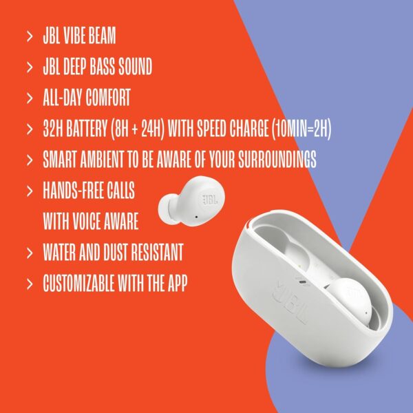 JBL Vibe Buds - True Wireless Earbuds, Smart Ambient, VoiceAware, Up to 32 total hours of battery life with speed charging, Water and dust resistant, JBL Deep Bass Sound (Black) - Image 4