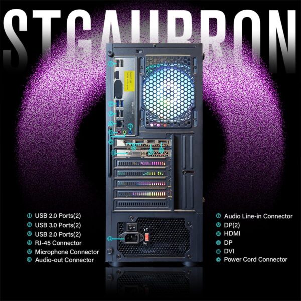 STGAubron Gaming Desktop PC Computer, Intel Core I7 3.4 GHz up to 3.9 GHz, Radeon RX 580 8G GDDR5, 16G RAM, 512G SSD, WiFi, Bluetooth 5.0, RGB Fanx6, RGB Mouse Pad, RGB BT Sound Bar, Windows 10 Home - Image 8