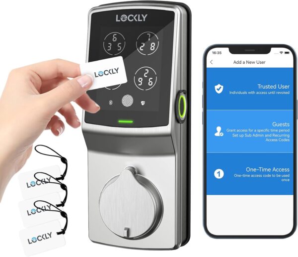 Lockly Secure Plus, RFID Card Smart Lock, Keyless Entry Door Lock, Smart Locks for Front Door, PIN Genie® Keypad, 3D Biometric Fingerprint Sensor, Auto Lock Smart Door Lock (Satin Nickel) - Image 2