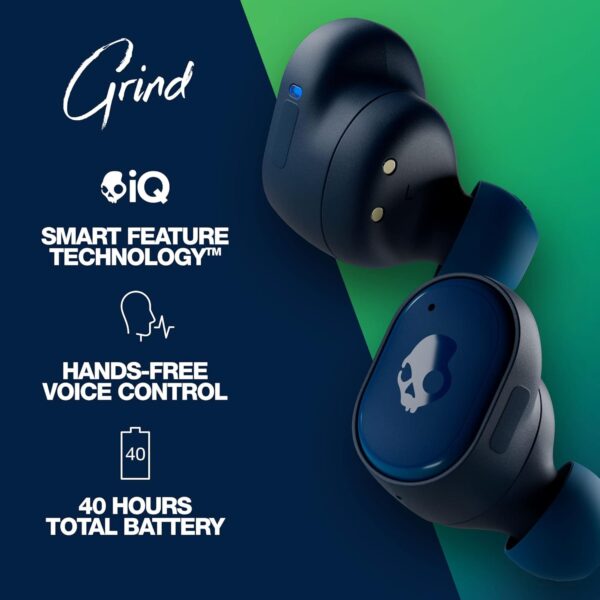 Skullcandy Grind In-Ear Wireless Earbuds, 40 Hr Battery, Skull-iQ, Alexa Enabled, Microphone, Works with iPhone Android and Bluetooth Devices - Dark Blue/Green - Image 2